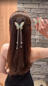 Klip Rambut🐻 新中式蝴蝶流苏发夹女优雅气质半扎马尾夹后脑勺束发抓夹甜美发饰 New Chinese style butterfly tassel hairpin female elegant temperament half-tied ponytail clip back of the head hair clip sweet hair accessories