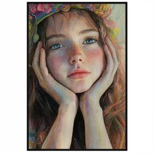 Tranh chân dung cô gái chì màu. Tranh treo tường dán tườngcanvas trang trí. CGI-1883