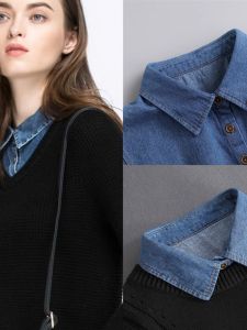 Blue Denim Detachable Collar Womens All-Matching Fake Collar Detachable Collar Sweatshirt Underclothes Collar Decoration Fall and Winter Match Sweater Base Classy