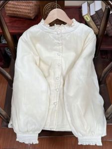 Traditional Chinese Cotton Linen Womens Jacket Pure Color Layered Wear Lace Collar Home Style Winter Thickened Long Sleeve Coat