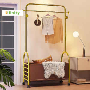 Lifinity  Bedroom Metal Clothes Rack with Basket Movable Floor Standing Coat Rack Wardrobe Rack