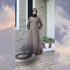 KV.GROSIR Gamis Wanita Dress HANUMI Pollo Linen Kancing Termurah | Dress Remaja Basic Full Kancing Aktif Polos Dua Look Elegant Simpel