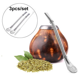 3Pcs Detachable Bombilla Filter Straw Set Yerba Mate Drinking Straw Reusable Drinking Spoon Straws with Filter and Clean Brushes