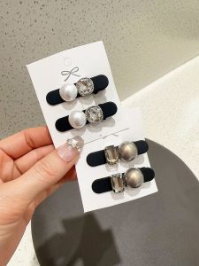 Elegant Pearl Hair Clips Korean Style Side Duckbill Hairclips Rhinestone Forehead Bangs Clamp Small Size Hair Cards