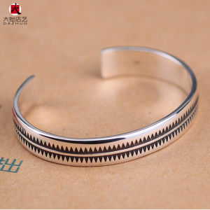 Dazhuo Diz Serrated 925 Sterling Silver Vintage Tattoo Bracelet
