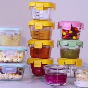 【READY STOCK】3PCS/set Stackable 170ML Baby Food Glass Container Box Airtight Clip Lock Childrens Glass Dining Storage Bekas Makanan