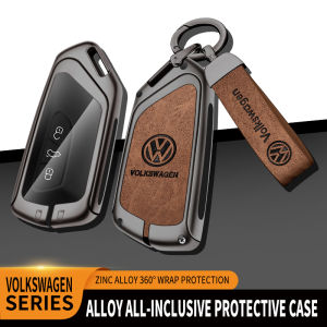 Genuine Leather Smart Remote Car Key Fob Case Cover Shell Holder Zinc Alloy Metal Protector Keychain For Volkswagen VW Golf 8 MK8 GTI GTD Talagon ID.3 ID.4 ID.5 ID.6 Lamando 2020 2021 2022 2023