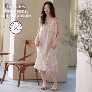MiiOW | Summer Loose Breathable Spaghetti Strap Nightgown with Pads