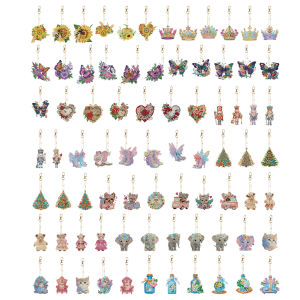 พวงกุญแจรูปมงกุฎแบบเจาะเต็มรูปแบบ6ชิ้นพวงกุญแจภาพวาดเพชรสองด้านเครื่องเปิดถั่วลายคริสมาสต์รูปร่างพิเศษผีเสื้อสีม่วง