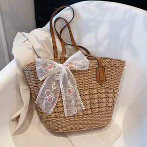 Túi Tote Rộng Dệt Rơm Túi Đi Biển Mùa Hè Túi Đi Làm Thường Ngày Túi Đeo Vai Thân Thiện Với Mọi Lứa Tuổi Vải Dệt Rơm Dày