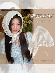 ผ้าพันคอสามเหลี่ยมลูกไม้สไตล์ฝรั่งเศสสำหรับฤดูร้อน หมวกผู้หญิง หมวกเดินทาง หมวกถ่ายภาพ หมวกผู้หญิง หมวกผ้าฝ้าย หมวกผ้าโพลีเอสเตอร์ หมวกผ้าฝ้ายโพลีเอสเตอร์