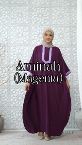 Wulfi Kaftan Abaya Aminah Magenta Dengan Renda Lilac