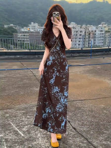 PEIZIXUAN | Đầm Mùa Hè Hoa Xanh Phong Cách Pháp