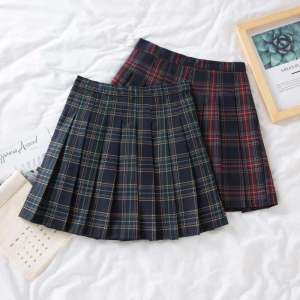 Plus Size JK Japanese Style Uniform Skirt Spring/Summer High Waist Slim Looking Puffy A- line Short Skirt Plus Size Ladies Preppy Style Gingham Pleated Skirt