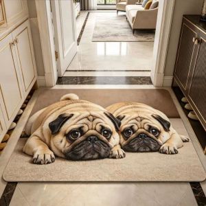VIKAMA Cute 3D Dog Doormat Non-Slip Absorbent Realistic Pet Print Floor Rug Washable Indoor Mat for Entryway Bedroom Home Decor