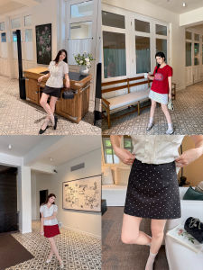 MASISI | Vintage Dots Printed Short Flared Loose Slimming Skirt