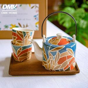 Omk gốm sứ Nhật Bản Bộ ấm trà thích hợp cho 2 người ấm trà x 1pcs + Ly x 2pcs ấm trà gốm Hộp quà tặng