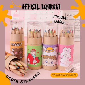 Pensil Warna 12 IN 1 Gratis Serutan Pensil Color Pencils Quality Pensil Warna Karakter Kemasan Tabung Pensil Gambar Lukis
