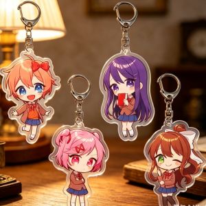 Bandai | for DDLC Game Peripheral Natsuki Yuri Sayori Monika Acrylic Keychain Backpack Accessories Q Version Exquisite Festival Gift