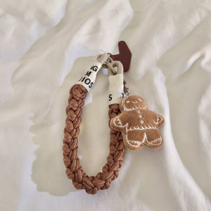 Cute Gingerbread Man Pendants Fabric Short Nylon Lanyards for Mobile Phone Case Fun Cute Womens Style Student Backpack Car Keychain Earphone Accessories Hand Wristband