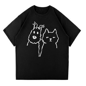 Lemanism Cartoon Animal Short Sleeve T-Shirt Mens Summer Trendy Brand 280g Heavyweight Half Sleeve Hip Hop Couple Body Shirt