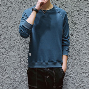 Loose Fit Long Sleeve round Neck Hoodie Mens Spring Autumn Korean Style Casual Comfortable Cotton Polyester Blend Sweatshirt