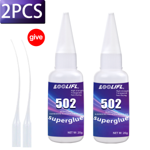 LOOLIFL 502 Super Glue 20g Extra Strong Adhesive Cyanoacrylate for Crafts Ceramics Leather Metal Strong Bonding Liquid Glue Tool