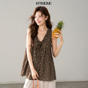 HTMEME | Evening Breeze Floral Ruffle Tie V-Neck Doll Top Vest