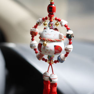 Mèo May Mắn Phụ Kiện Xe Hơi Trang Trí Bình an Mới Nữ Phiên Bản Xe Hơi Mặt Sau Gương Chiếu Hậu Trang Trí Treo Pha Lê Trang Trí Xe Hơi