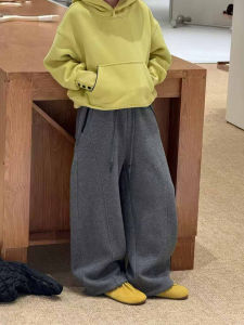 Thickened Wide Leg Pants for Girls Childrens Casual Autumn Winter Clothes Deep Grey Long Trousers Trendy Kids Fashion