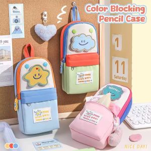 Cartoon Standing Foldable Pencil Case Large Capacity Stationery Storage Box Creative Student Desk Organizer Pen Bag