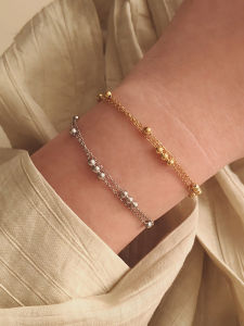 2 Layers Beaded Gold Silver Chain Bracelet • 18K Gold Plated Waterproof Non-Fade • 316L Stainless Titanium Steel Friendship Couple Bracelets For Women BR424