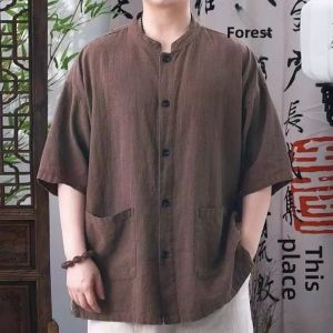 FLICBS | Oversized Chinese Retro Summer Casual Shirt Loose Mandarin Collar