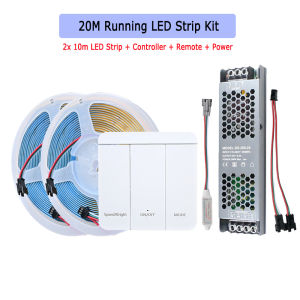 5M 10M 20M Full KIT COB Running Water Flowing LED Strip 24V Horse Racing Light Flexible Linear Lamp RF Wall Panel Remote Control