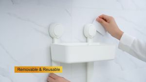 ODOROKU x Taili 2 Tier Shower Caddy One Push Suction Cups Heavy Duty Bathroom Shower Shelf Storage Basket Wall Mounted Organizer for Shampoo Conditioner Body Wash Plastic Shower Rack for Kitchen Drill-Free Removable