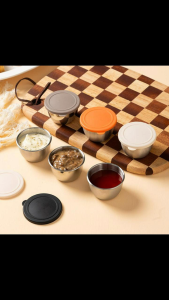 4pcs 2oz Salad Dressing Container Fits in Bento Box for Lunch 304 Stainless Steel Condiment Containers with Lids Easy Open Leakproof Reusable Small Dipping Sauce Cups Set