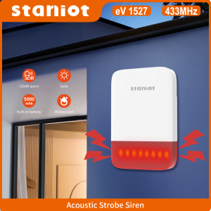 Staniot Wireless Strobe Siren 120dB High Decibel Indoor/Outdoor Waterproof Support Solar Panel Charge Built-in 5000mAh Battery