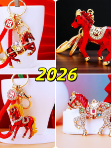 2026 Dragon Year New Design Zodiac Horse Keychain Wealth Attracting Traditional Chinese Metal Alloy Carries Diamond Bag Pendant
