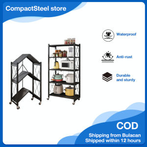 CompactSteel Store 3-5 Tier Kitchen Rack Installation-free Foldable Shelf Kitchen Rack With Wheels For Living Room Bedroom Kitchen