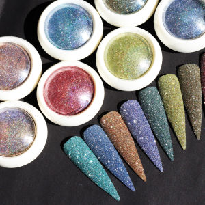 1/9 กล่องเลเซอร์สะท้อนแสงเพชรเล็บผงทอง/เงิน Holographic Chrome คริสตัลเม็ดสีเล็บ Crush เจาะ Glitter ฝุ่น