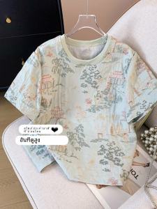 ใหม่สไตล์จีนHeavy งานปัก เสื้อยืดแขนสั้นผู้หญิง ฤดูร้อน พลัสไซส์ ทันสมัย ไม่ซ้ําใคร เสื้อท่อนบน คอกลม ลำลอง สวมใส่