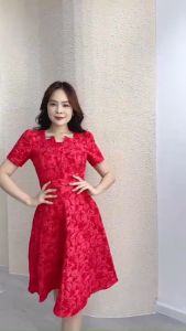 Đầm xòe tapta in hoa nổi Misa - MS0248