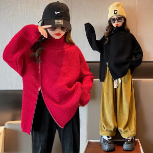 Thickened Autumn Winter Knitted Sweater for Girls Trendy Childrens Wear High Collar Long Sleeve Soft Processing Korean Style