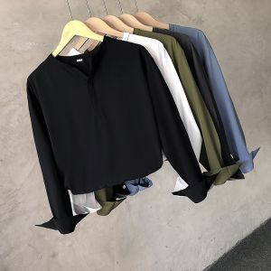 Black Casual Loose Long Sleeve Mens Shirt Youth Popular Business Casual Standard Fit Polyester Fiber Polyurethane Elastic Fiber