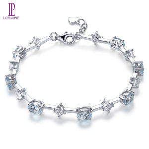 Lohaspie เครื่องประดับ4.8กะรัตของแท้แหวนเงินสเตอริ่งแข็ง925สร้อยข้อมือหินอความารีนสร้อยข้อมือหินอความารีนธรรมชาติสีฟ้าอ่อนสร้อยข้อมือหินอความารีนอัญมณีอะความารีนสำหรับผู้หญิงเครื่องประดับ925เงิน