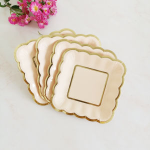 Thickened Gold Edge Colorful Dot Pink Mint Green Blue Dessert Plate Birthday Cake Paper Tray 6 Inch Small Square Plate