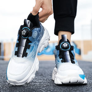 Anti-Slip Sport Running Shoes for Men Thick Bottom Casual Fashionable Shoes with Rotation Buckle Breathable Mesh Inner Lining