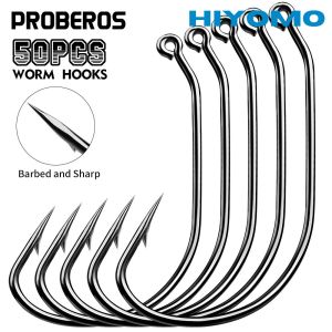 Proberos 50 cái móc câu thép carbon 1/0 #-5/0 # sắc nét móc đơn nhựa mềm lưỡi câu mồi sâu móc quay đúc haruan toman Zman SP móc móc câu cá nước mặn 91768