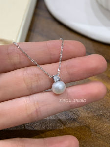 S925 Sterling Silver Pearl Necklace Womens Style Small Lampshade round Shape Luxury Minimalist Clavicle Chain Jewelry