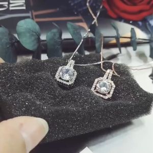Dây Chuyền Vòng Cổ Đính Đá Zircon Hình Vuông Mặt Dây Chuyền Kim Cương DC14